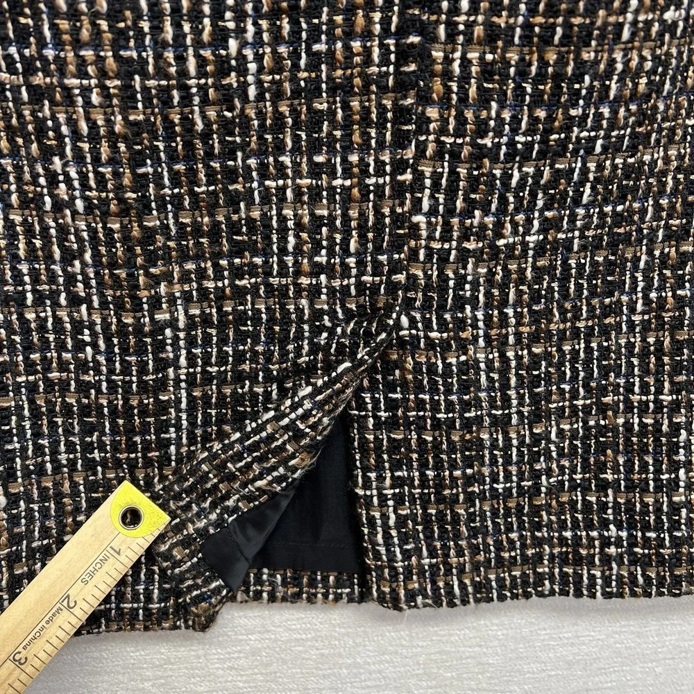 J.McLaughlin Pencil Skirt Womens 8 Brown Tweed Faux Leather Trim Back Vent‎